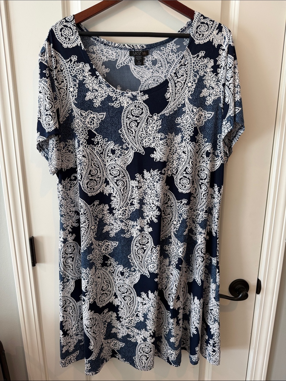 Navy, Denim Blue and White Paisley Mini Dress